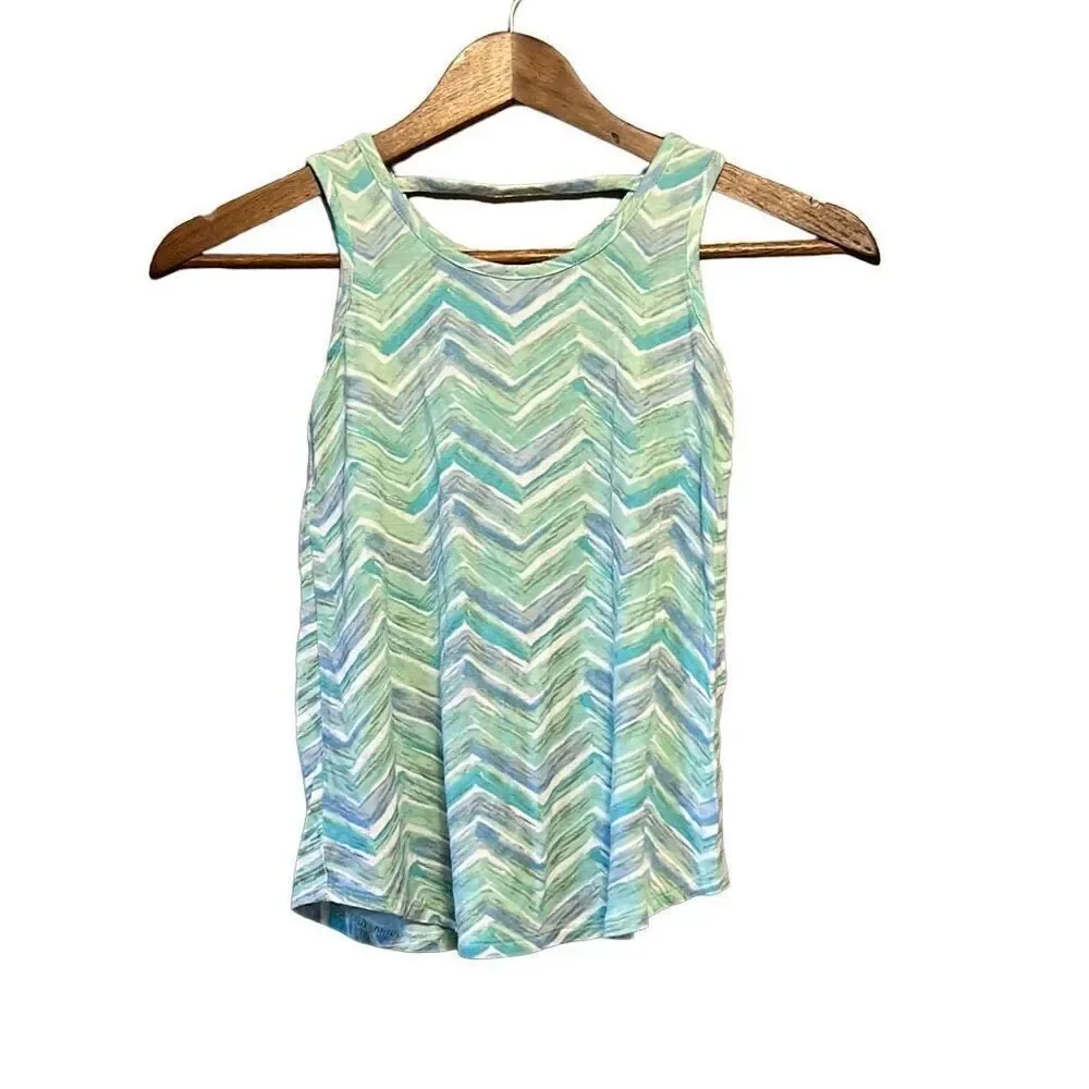 Justice Tank Top Girls Size 8 Teal Green Excellent Chevron‎ Zigzag Sleeveless